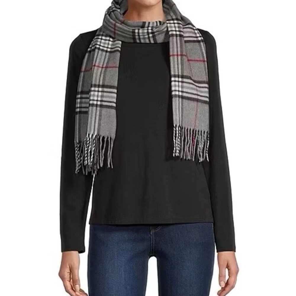 Cashmink V.FRAAS Grey Plaid Scarf Gray Academia Preppy Classic - Picture 6 of 6